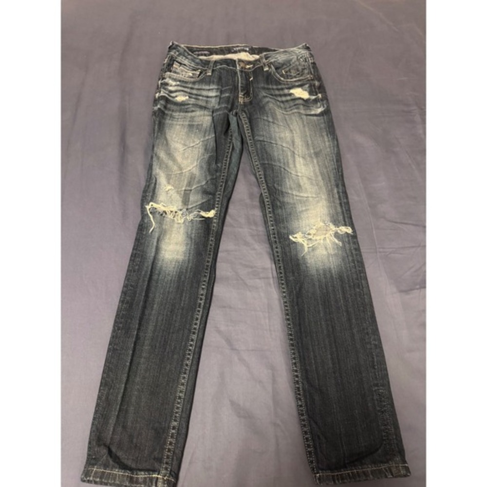 Vigoss Thompson Skinny Jeans Wm 27 Distressed Dark Wash Stretch Denim Y2K Grunge
